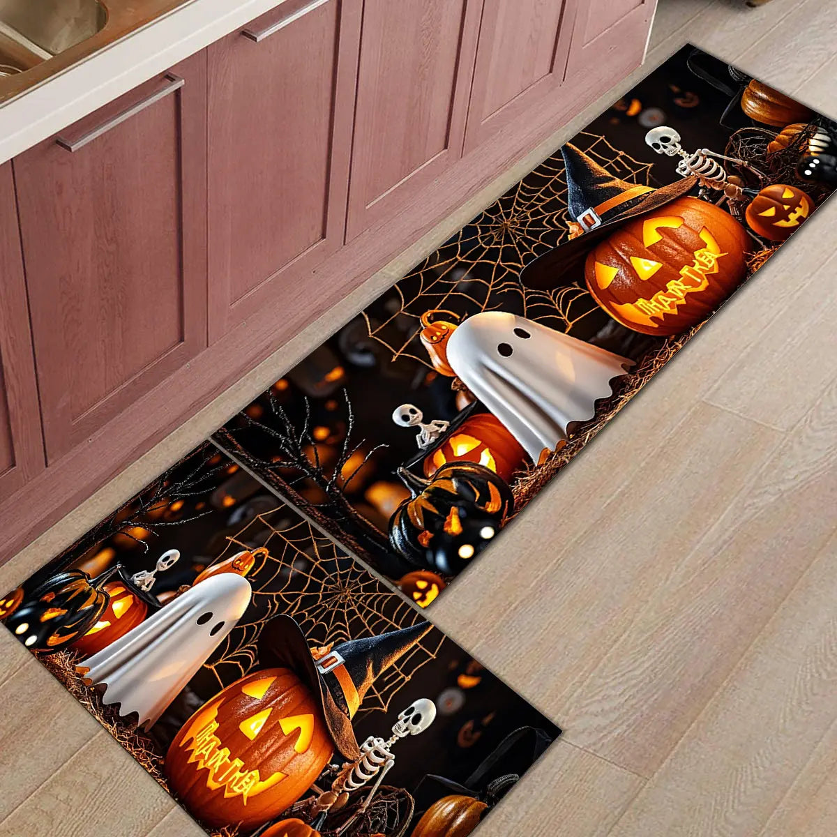 Halloween Pumpkin and Ghost Printed Kitchen Runner Mats