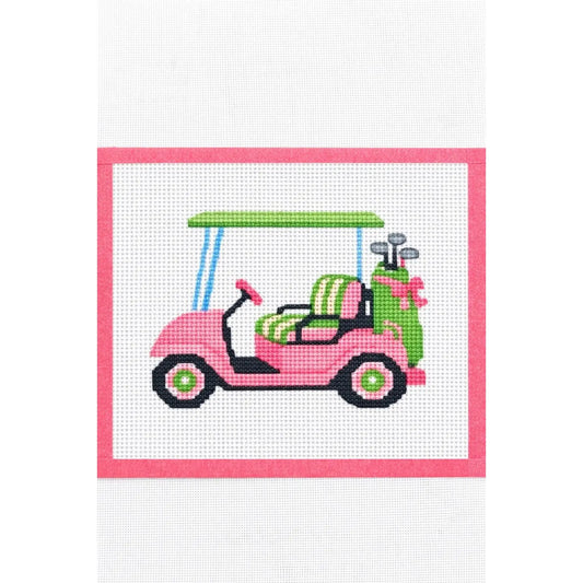 Pink and Green Golf Cart Needlepoint Canvas