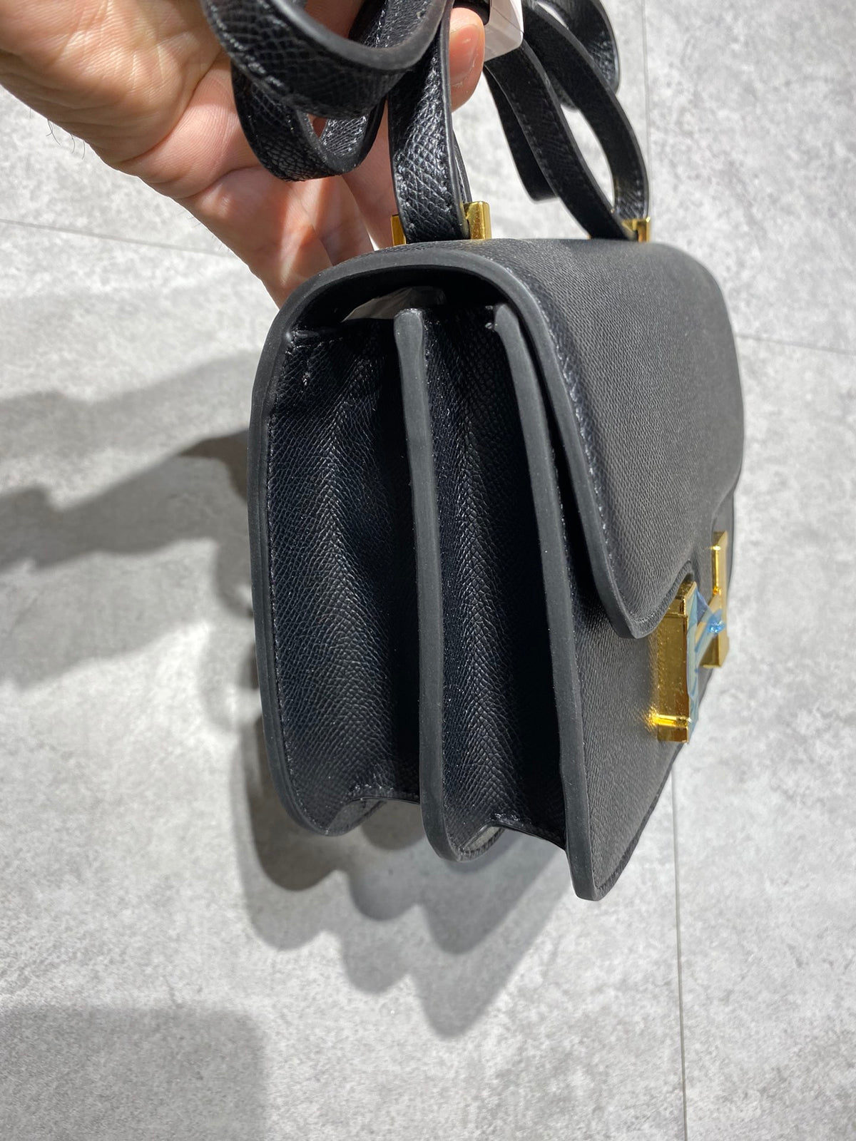 Women's Black Textured Leather Mini Crossbody Bag with Gold H-Clasp