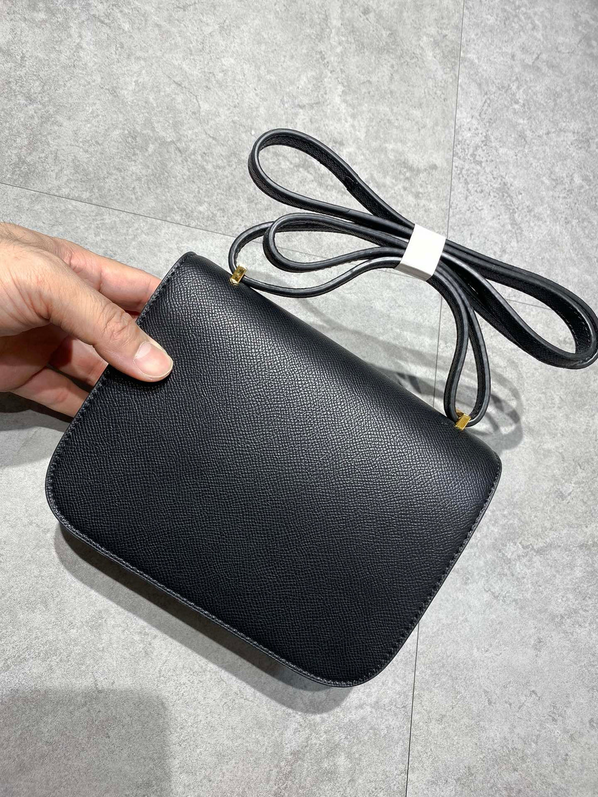 Women's Black Textured Leather Mini Crossbody Bag with Gold H-Clasp