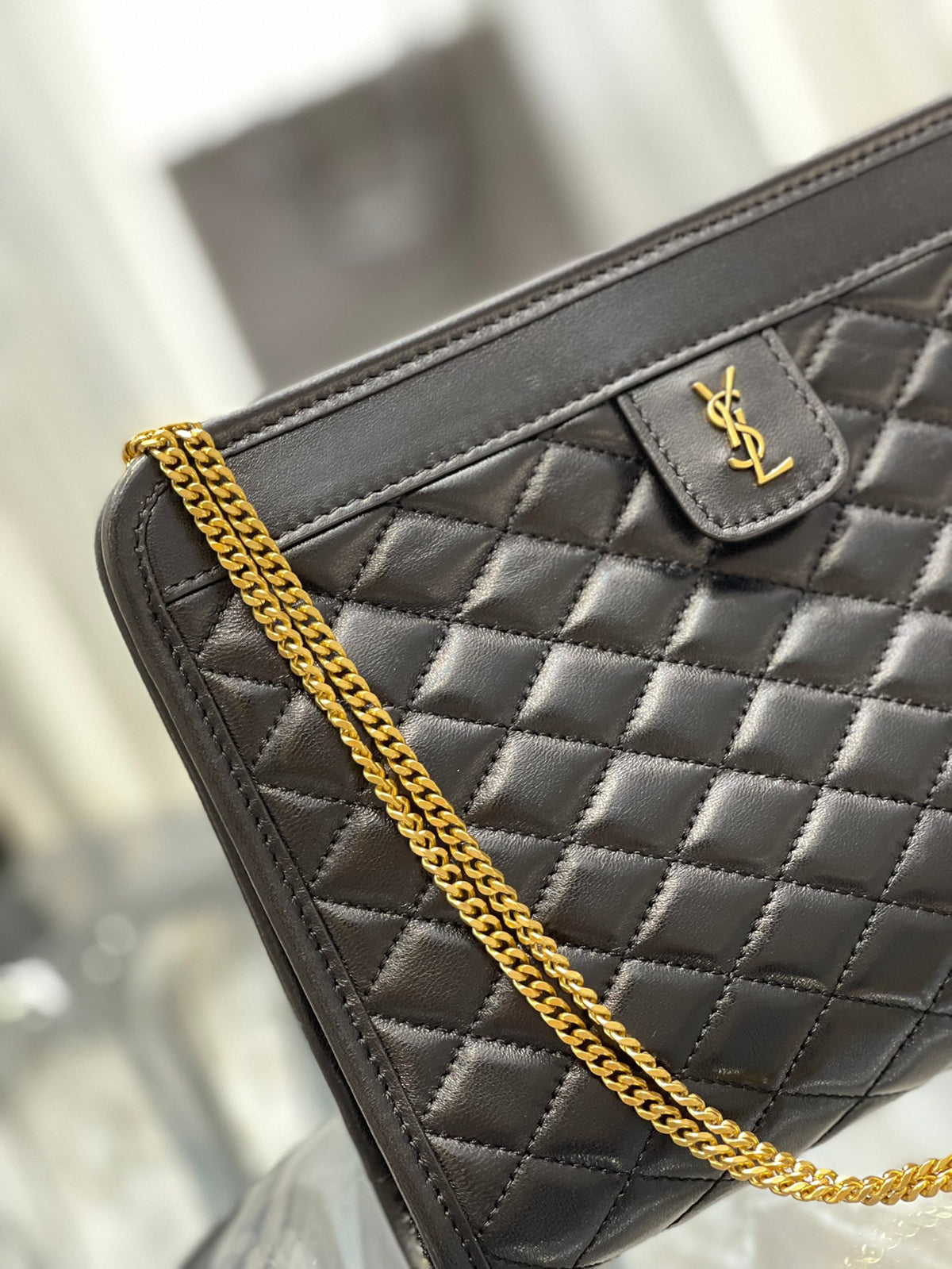 Saint Laurent Gaby Quilted Leather Pouch Bag - Black/Gold