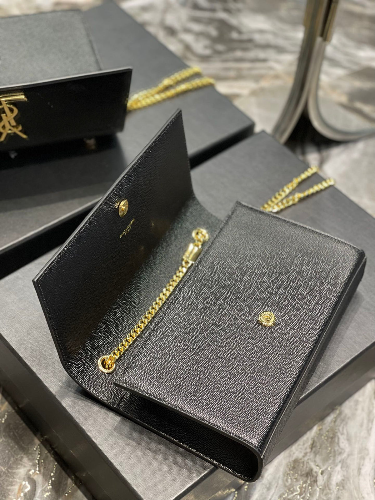Saint Laurent Kate Small Chain Bag in Grain De Poudre Embossed Leather