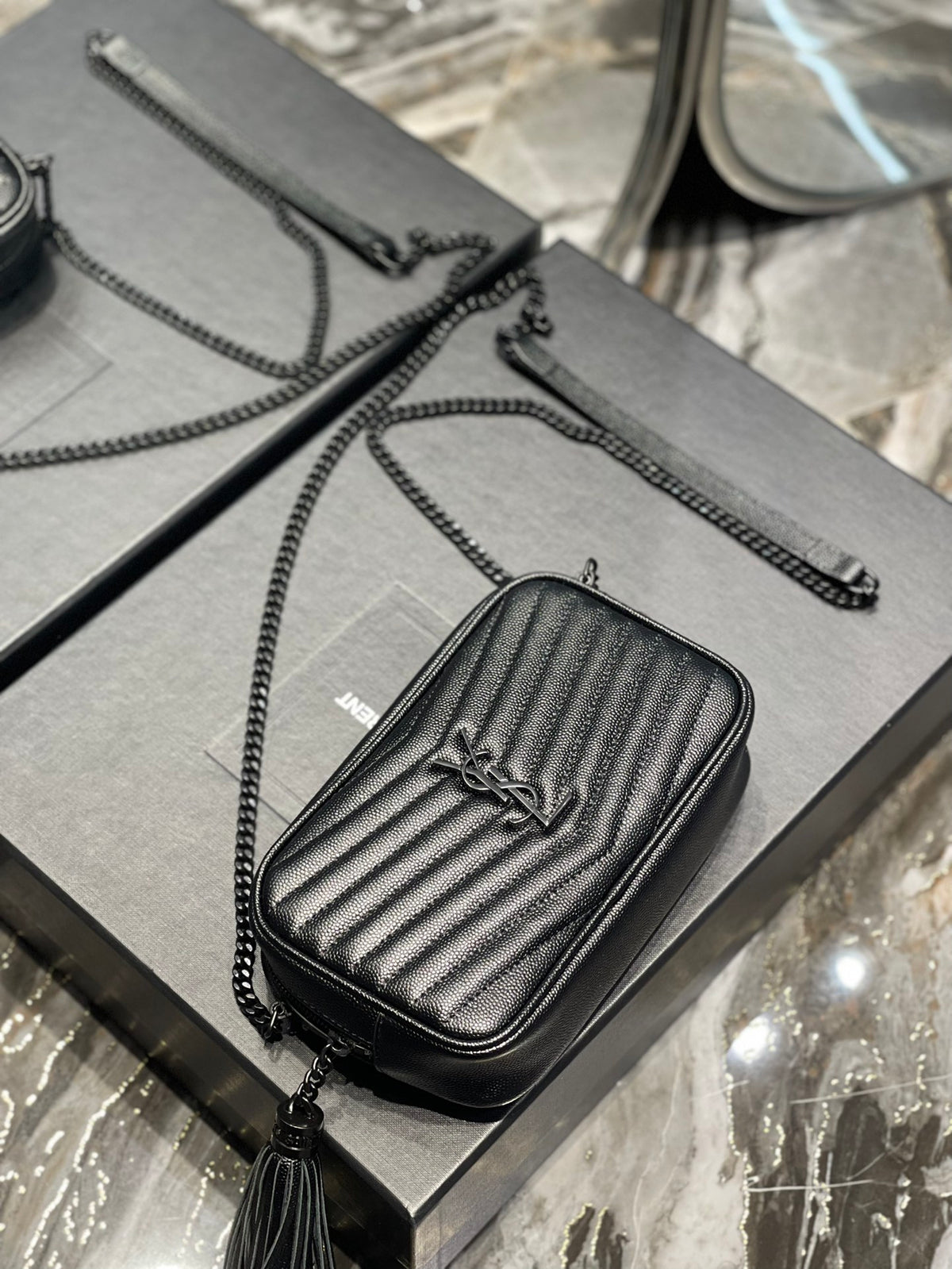 Saint Laurent Lou Mini Bag in Quilted Leather with Tassel - Black