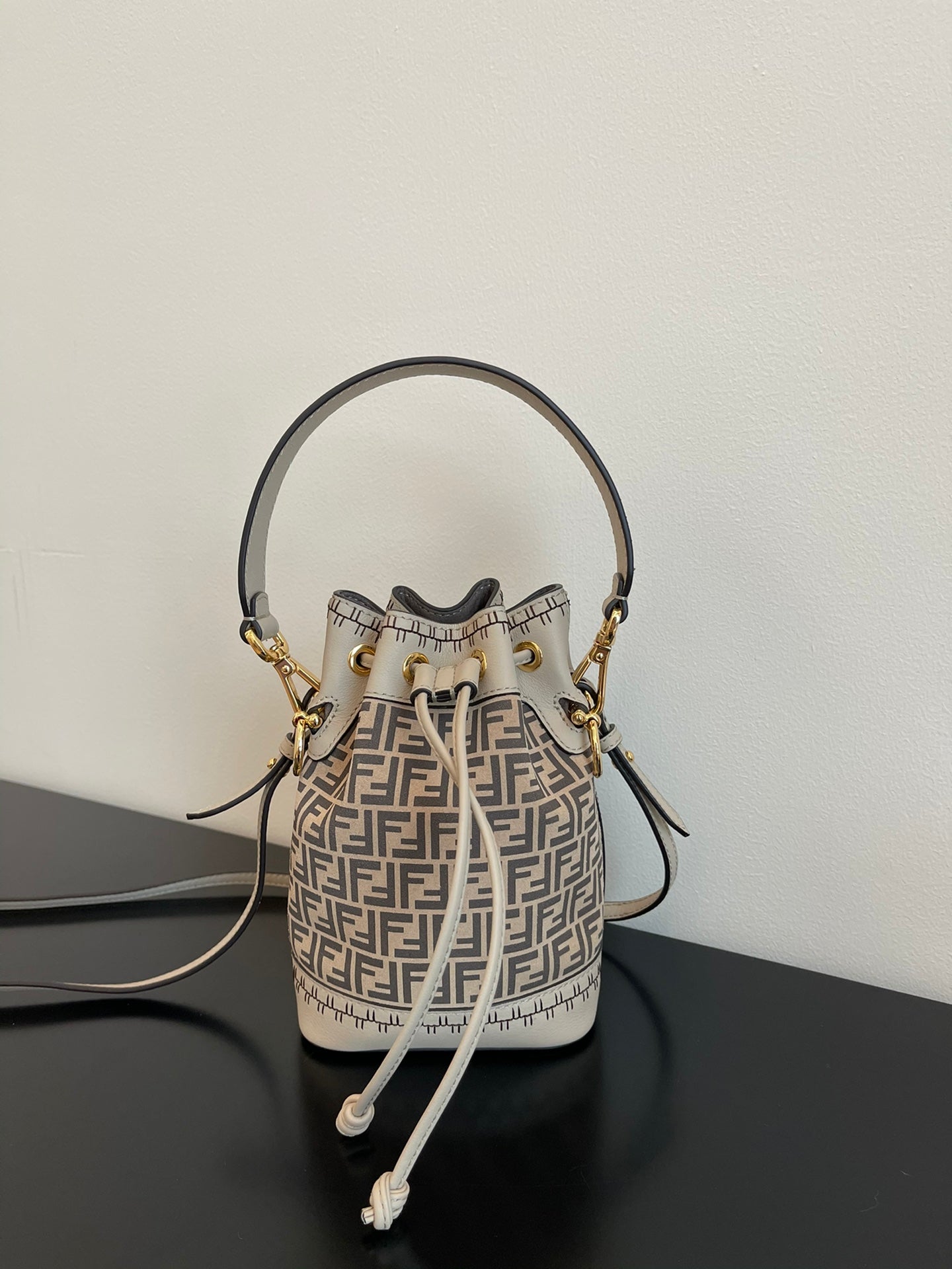 Fendi Mon Tresor Small FF Logo Canvas Bucket Bag - Grey/Beige