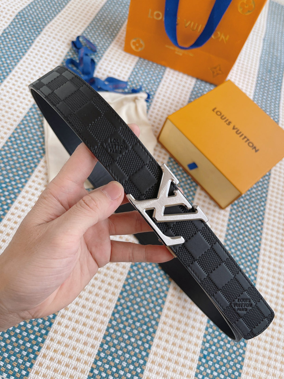 Louis Vuitton Men's LV Initiales 40mm Reversible Belt - Damier Infini Leather, Onyx Black, Silver-Tone Hardware