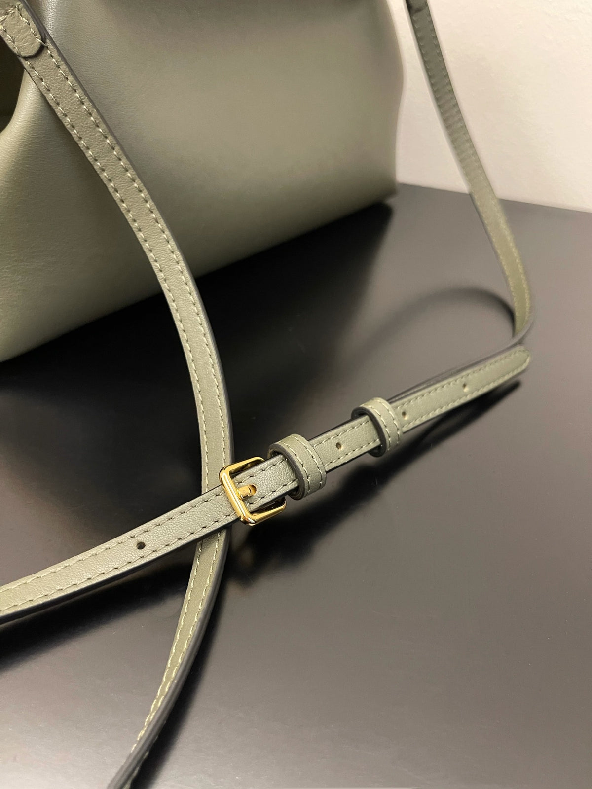 Sage Green Leather Frame Clutch Crossbody Bag with Gold Hardware