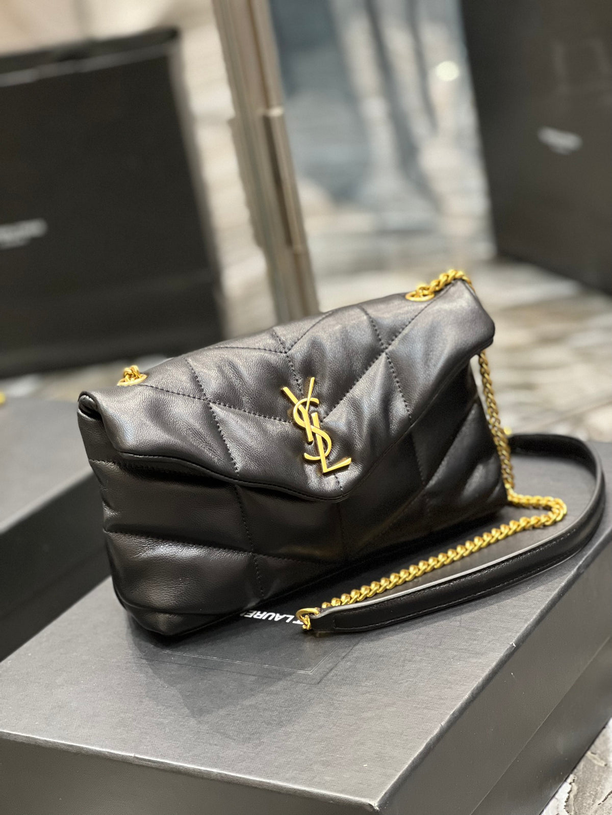 Saint Laurent Loulou Puffer Small Quilted Leather Shoulder Bag - Black with Gold Hardware