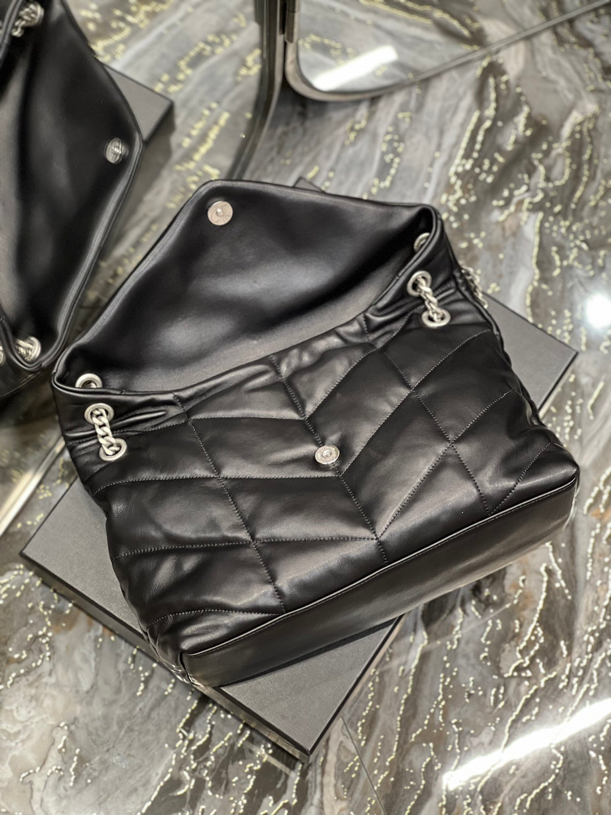 Saint Laurent Loulou Puffer Small in Quilted Lambskin - Black with Silver Hardware