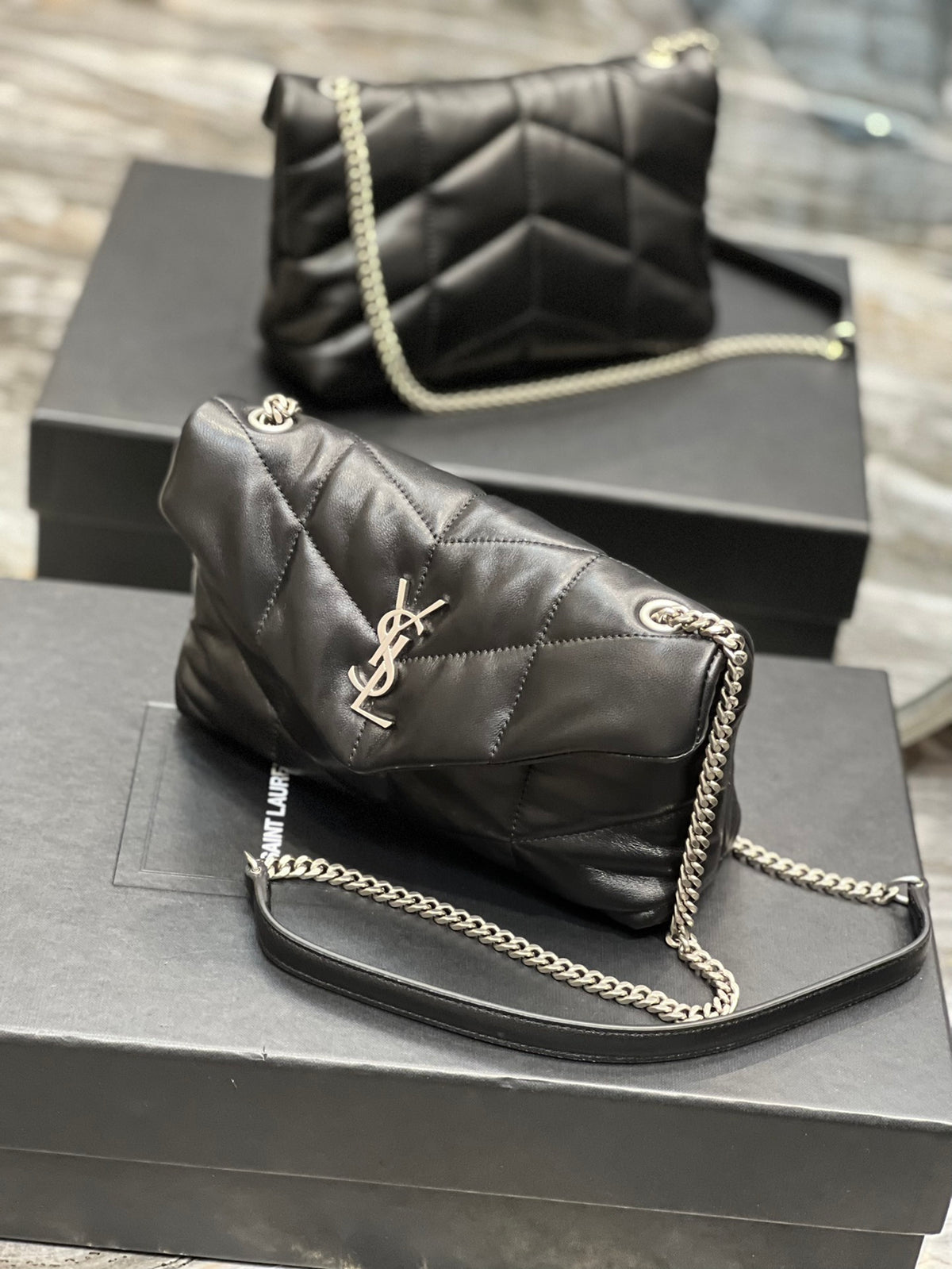 Saint Laurent Loulou Toy Puffer Bag in Quilted Lambskin - Black with Silver Hardware