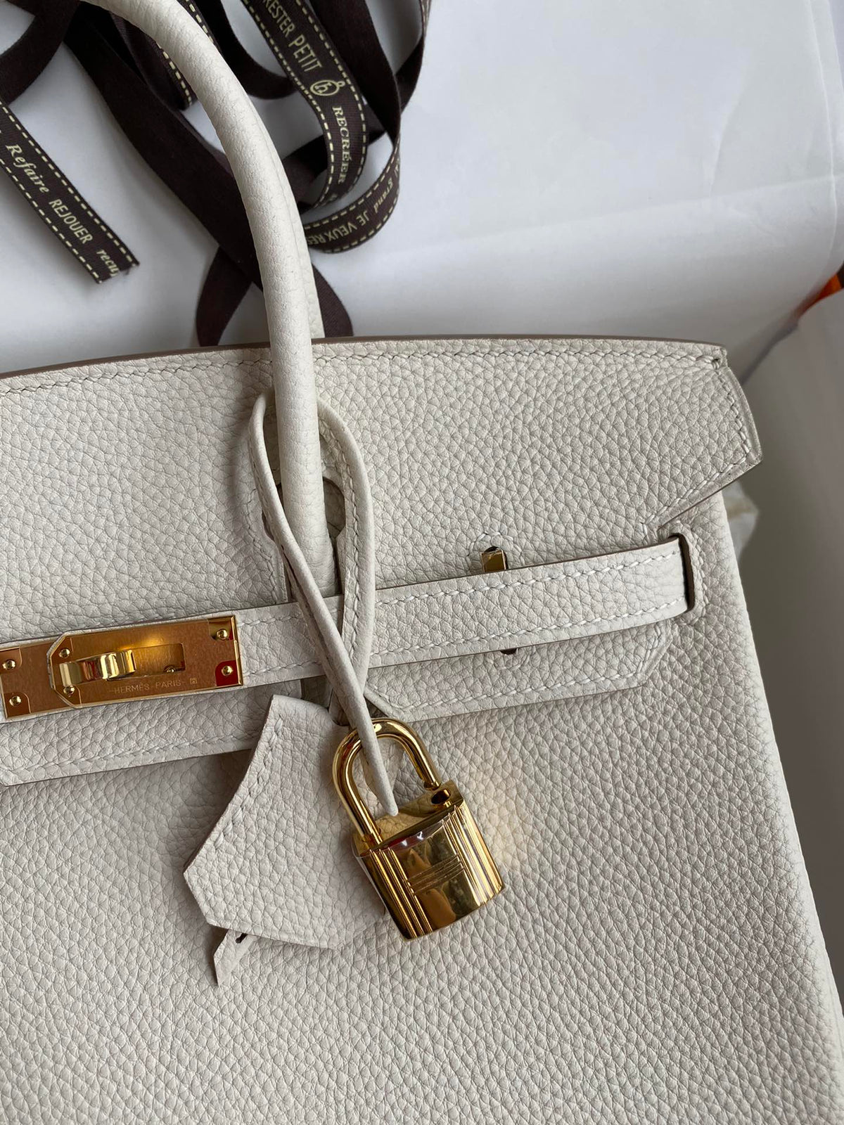 Luxury Cream Leather Handbag with Gold-Tone Hardware - Classic Top Handle Design