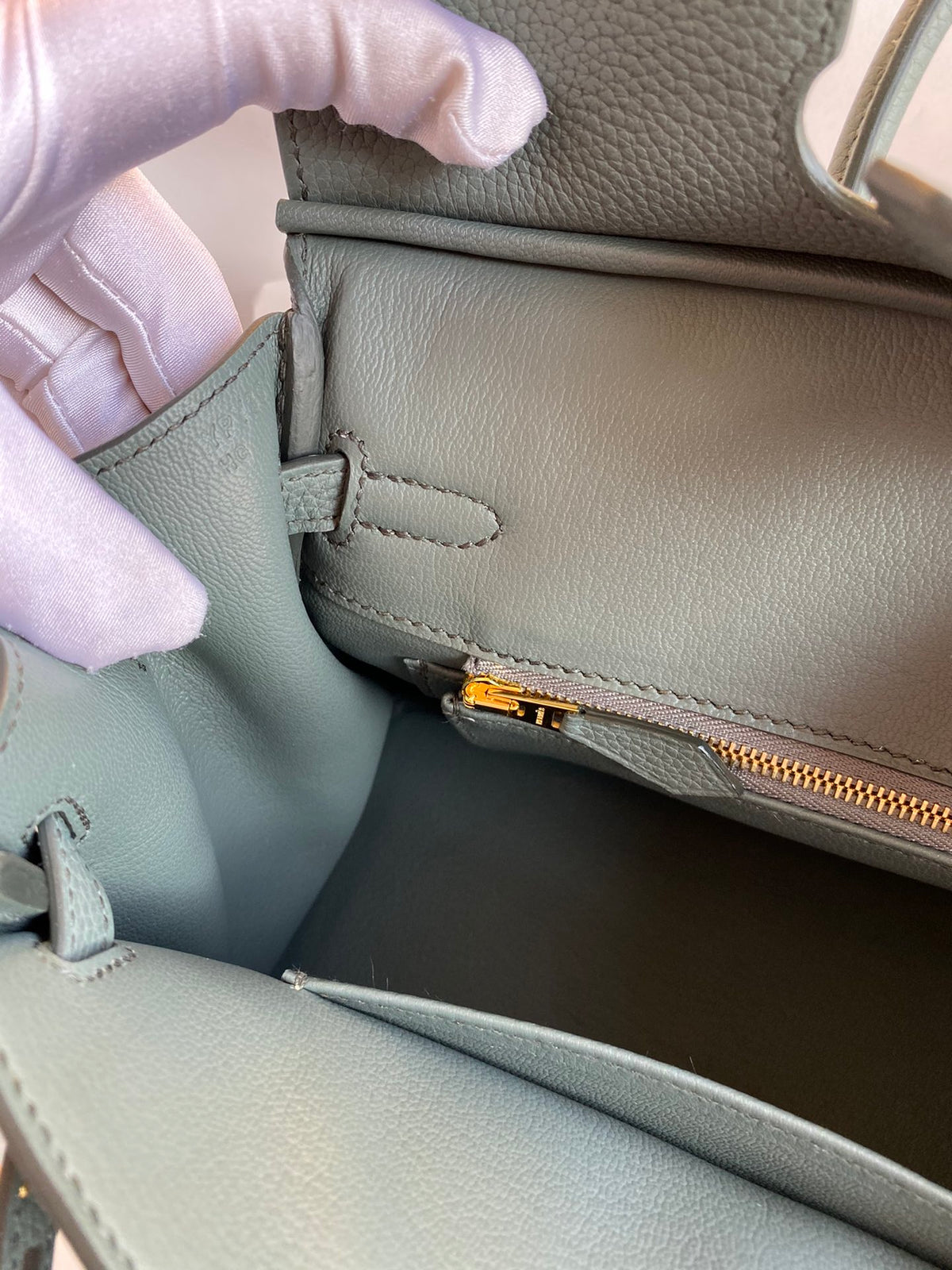 Hermès Birkin Style Sage Green Leather Handbag with Gold-Tone Hardware