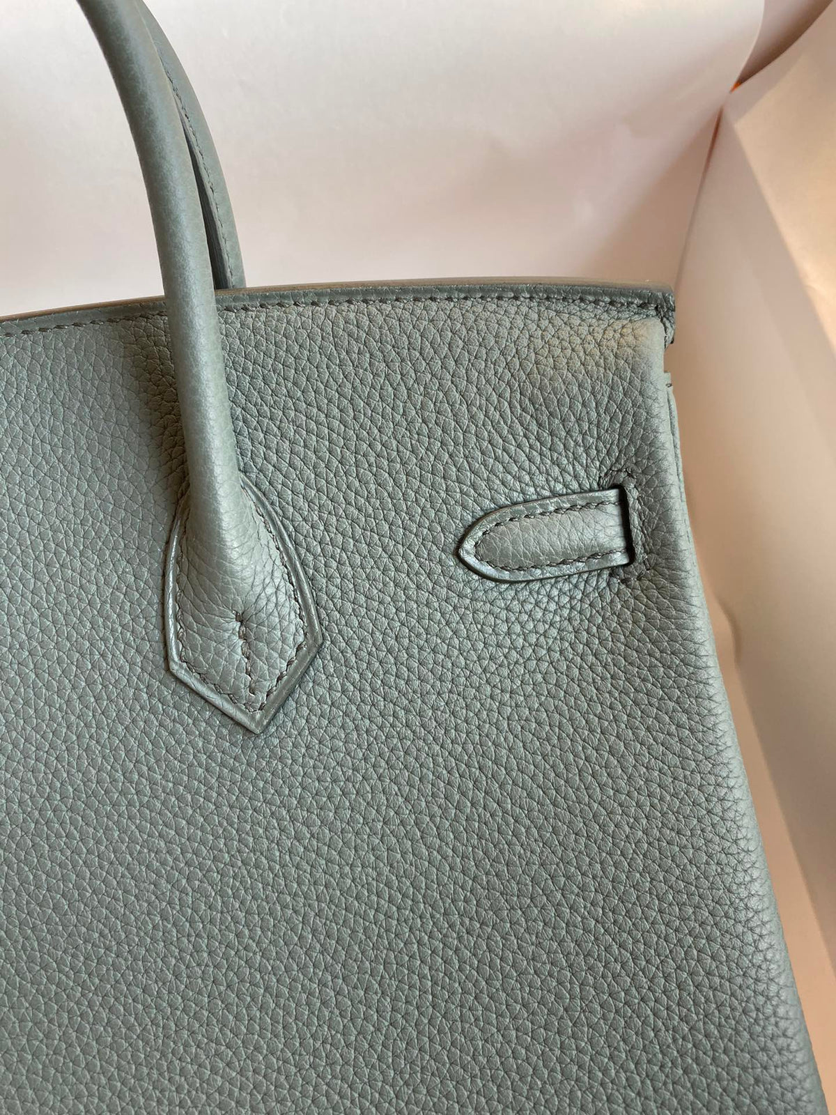 Hermès Birkin Style Sage Green Leather Handbag with Gold-Tone Hardware
