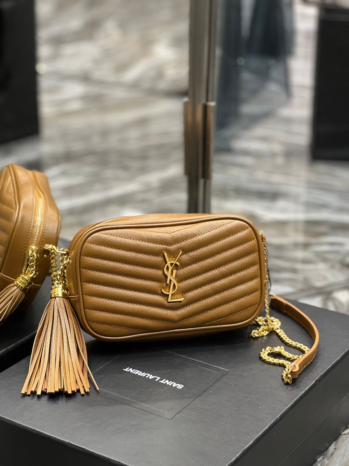 Saint Laurent Lou Camera Bag in Quilted Leather - Tan