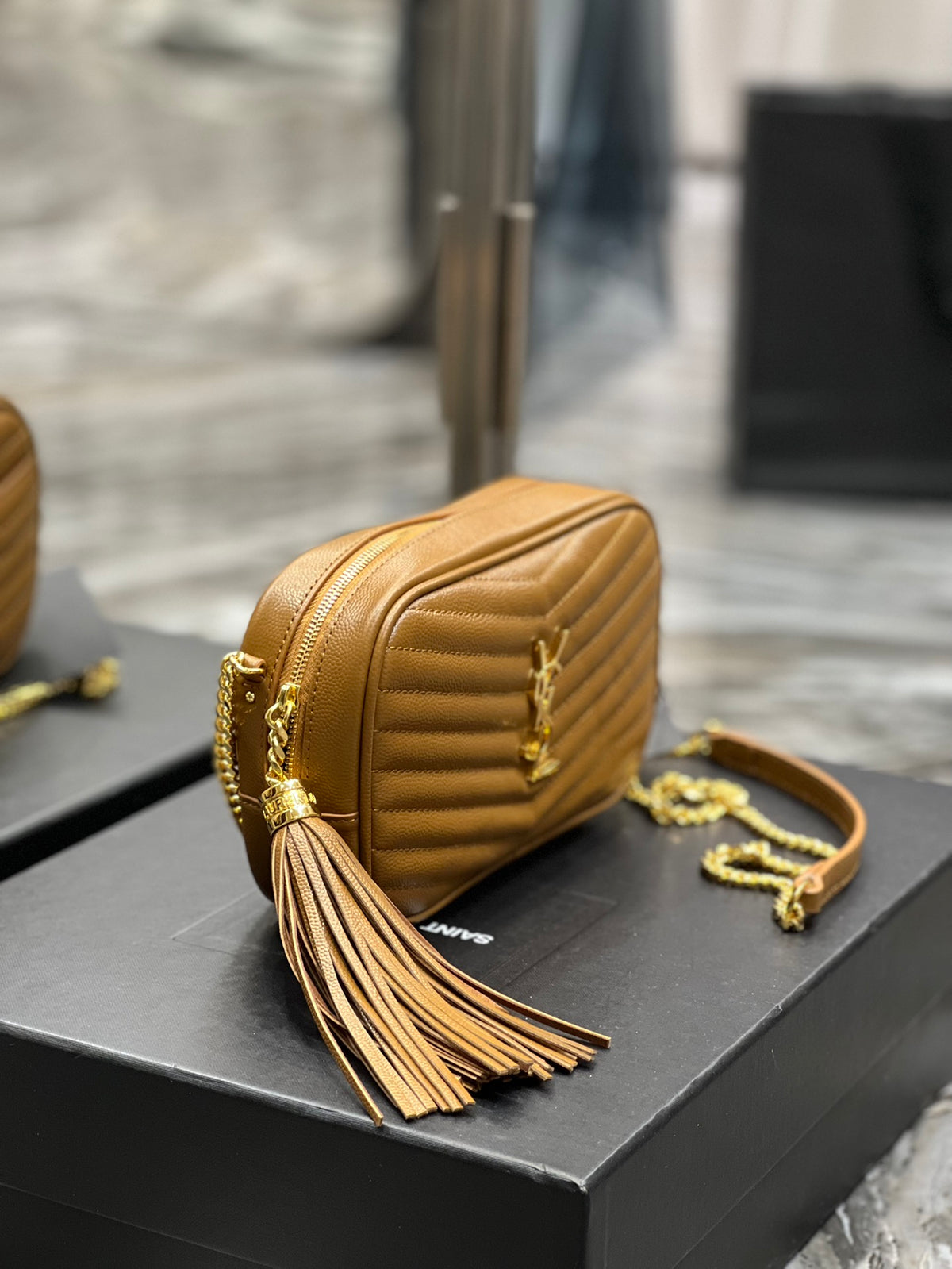 Saint Laurent Lou Camera Bag in Quilted Leather - Tan