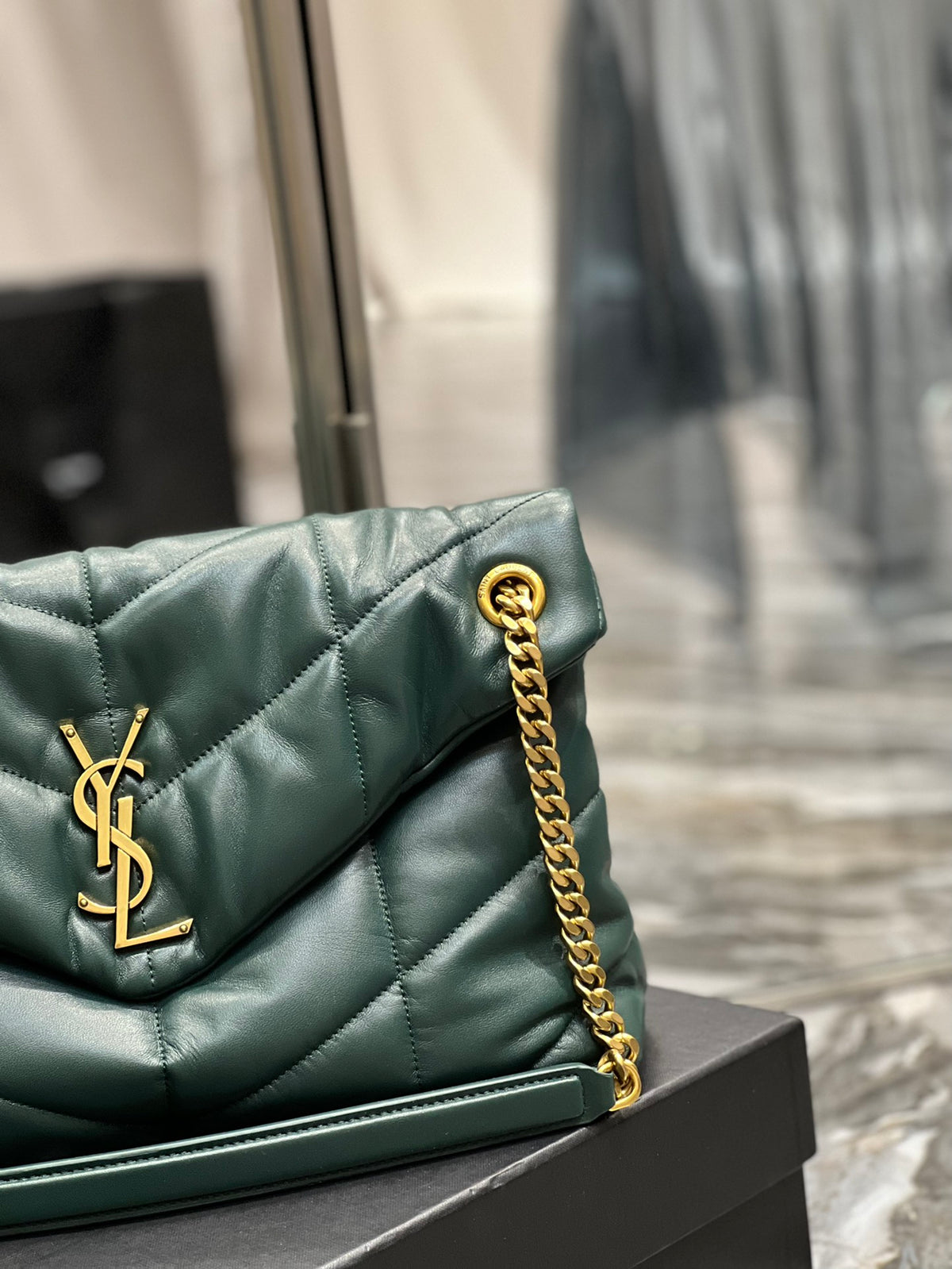 Saint Laurent Loulou Puffer Small in Quilted Lambskin - Dark Green