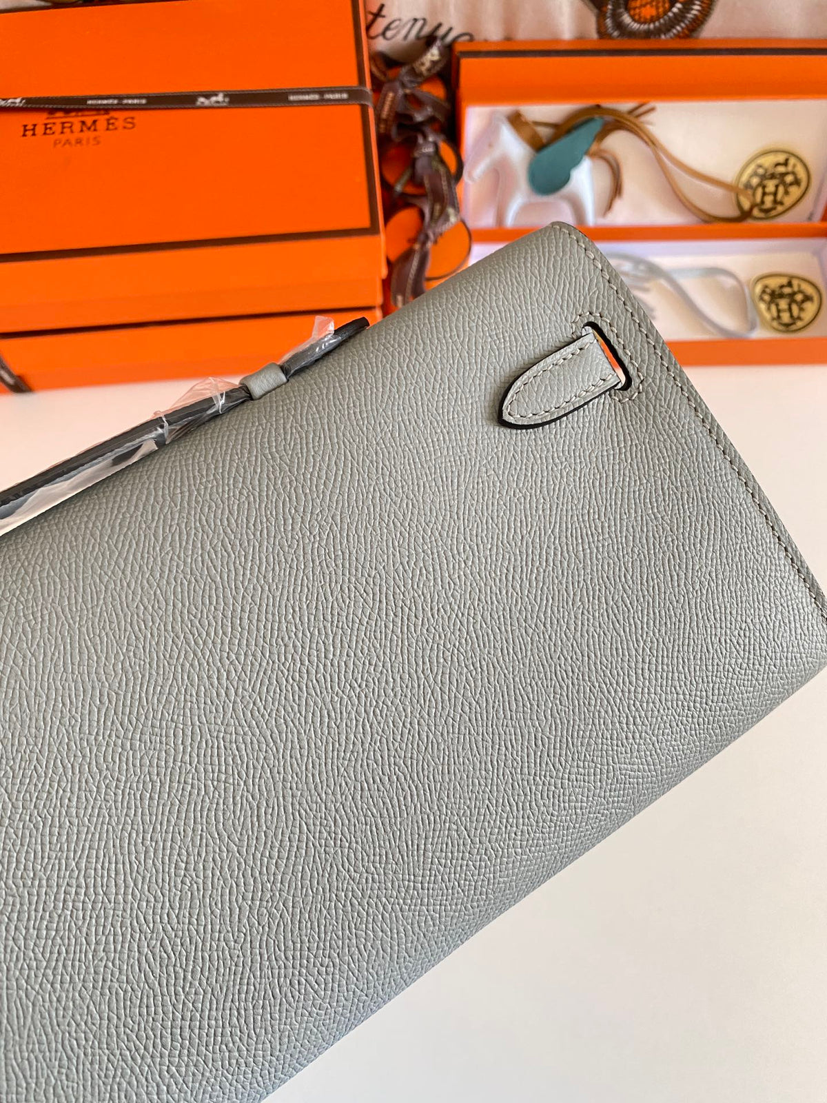 Hermès Kelly Cut Clutch Bag Blue Glacier Swift Leather Palladium Hardware