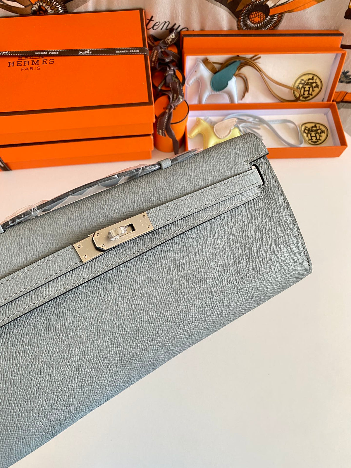 Hermès Kelly Cut Clutch Bag Blue Glacier Swift Leather Palladium Hardware
