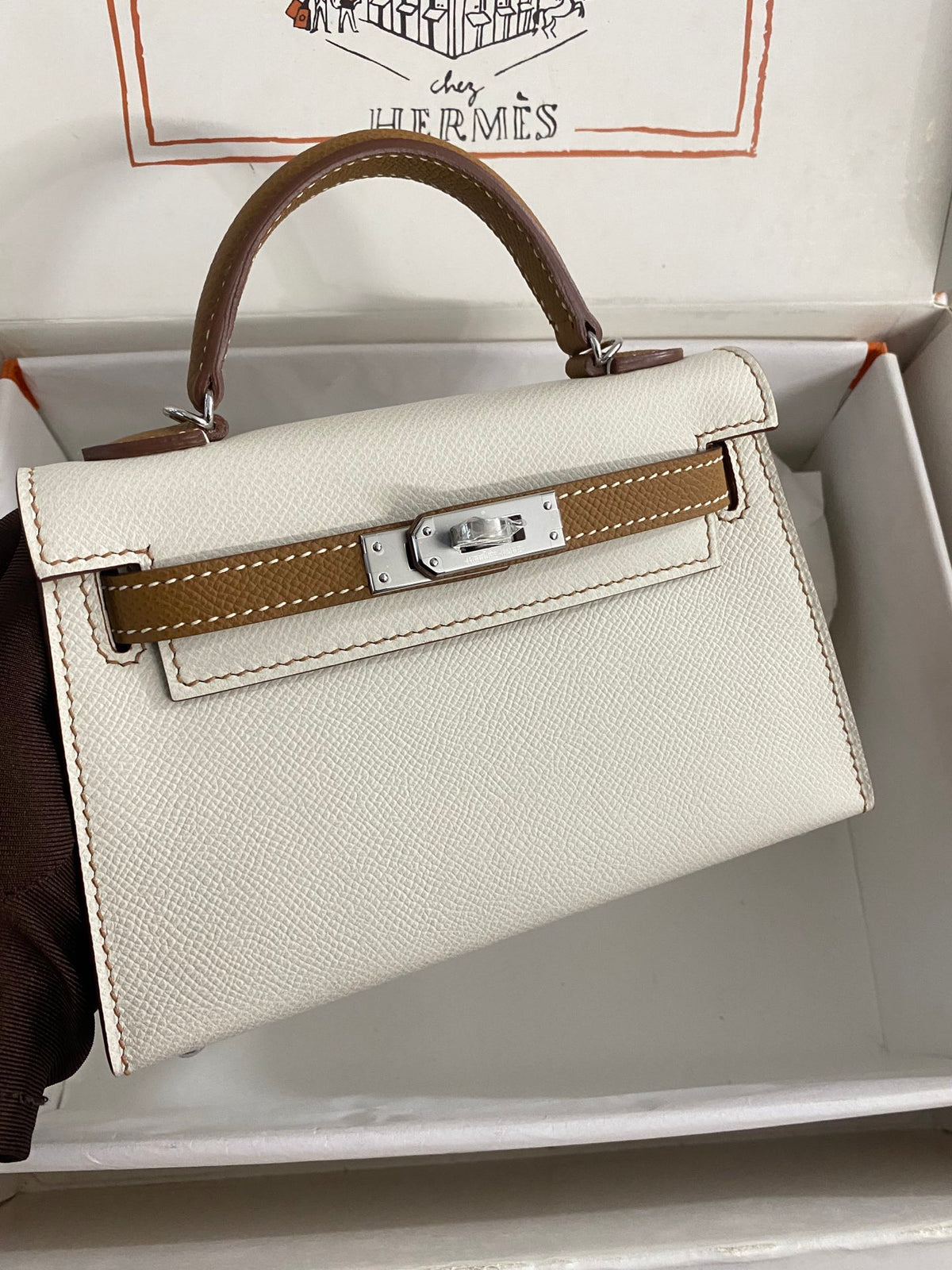 Hermès Kelly Sellier 20 Mini Handbag - Bicolor Nata &amp; Gold Leather with Palladium Hardware