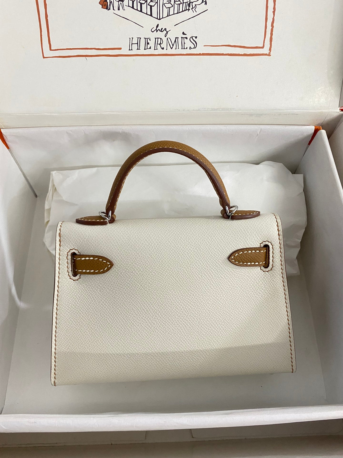 Hermès Kelly Sellier 20 Mini Handbag - Bicolor Nata &amp; Gold Leather with Palladium Hardware