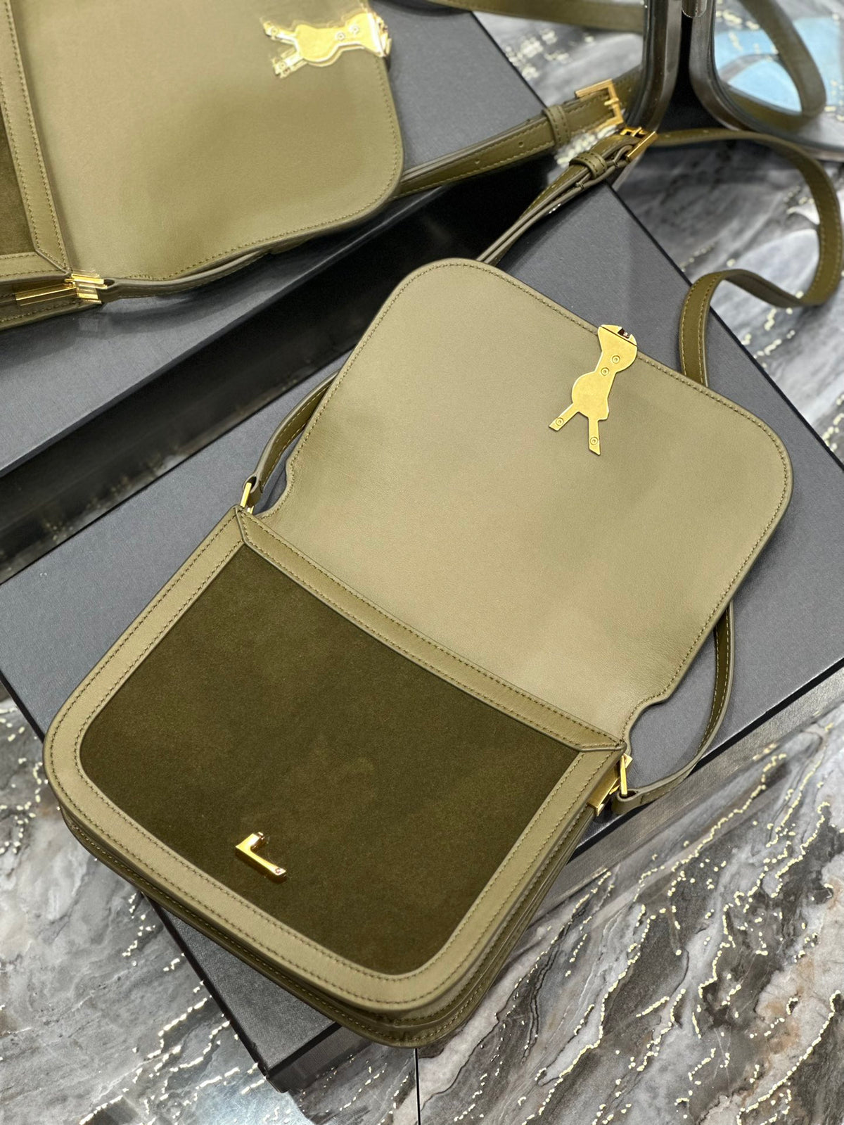 Saint Laurent Solferino Small Satchel in Olive Green Suede
