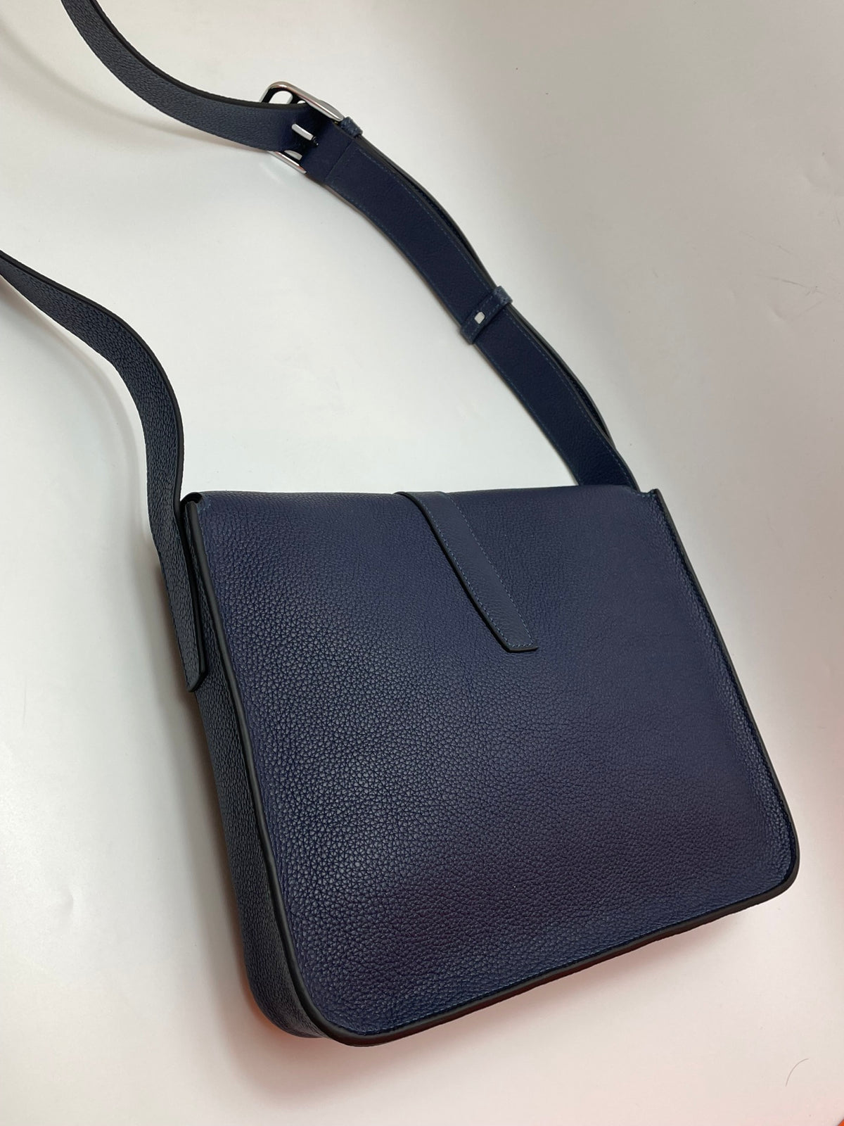 Men's Navy Blue Leather Messenger Bag - Crossbody Satchel