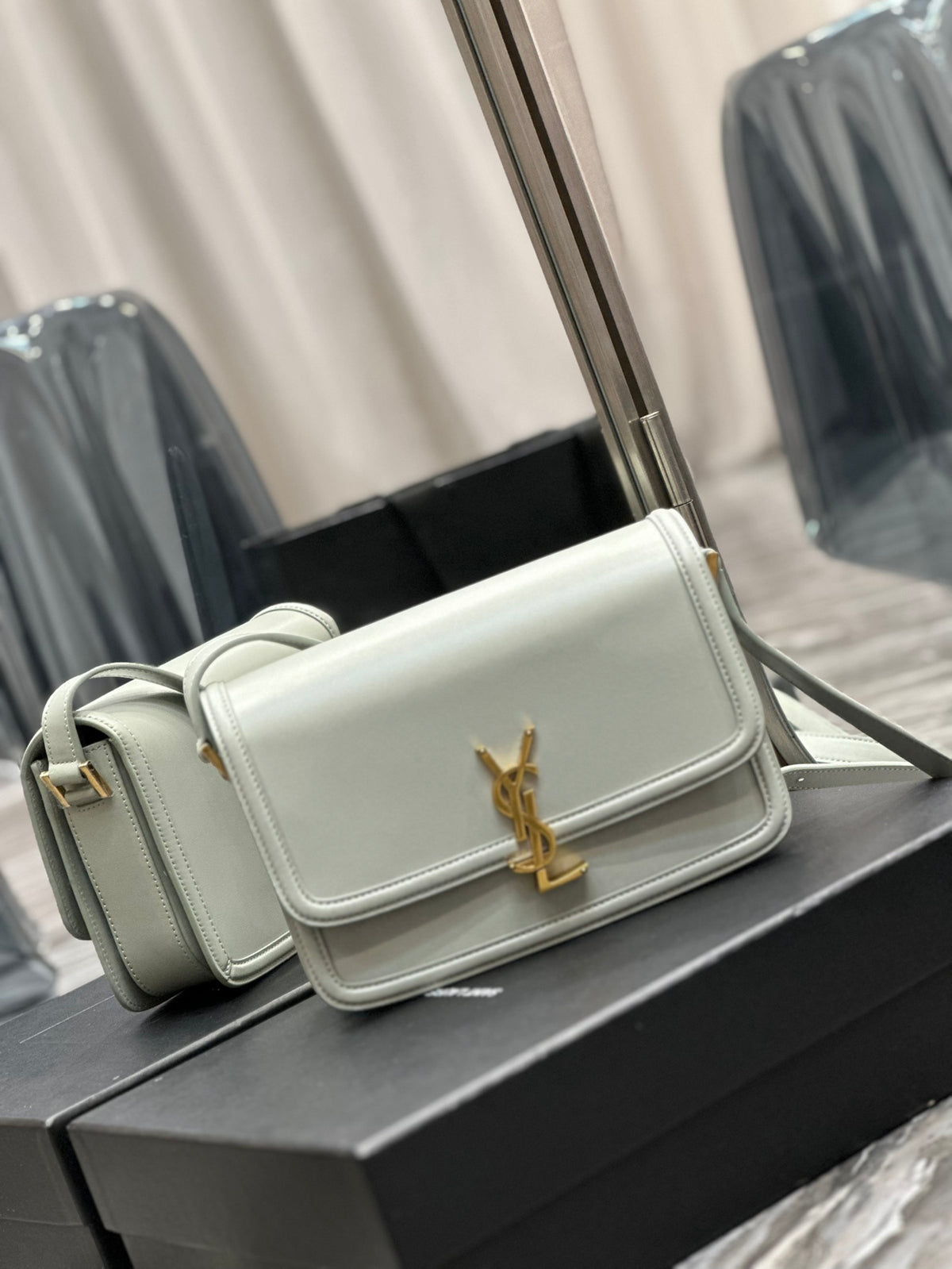Saint Laurent Small Solferino Shoulder Bag in Cream Box Leather