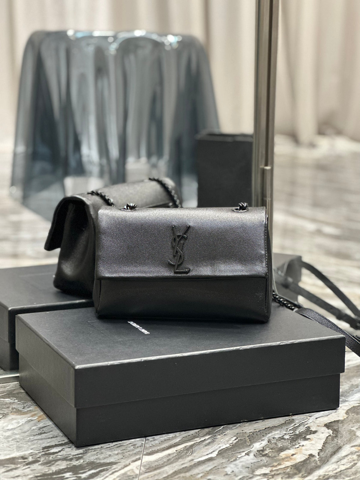 Saint Laurent Kate Small Monogram Shoulder Bag in Black Leather with Black Hardware