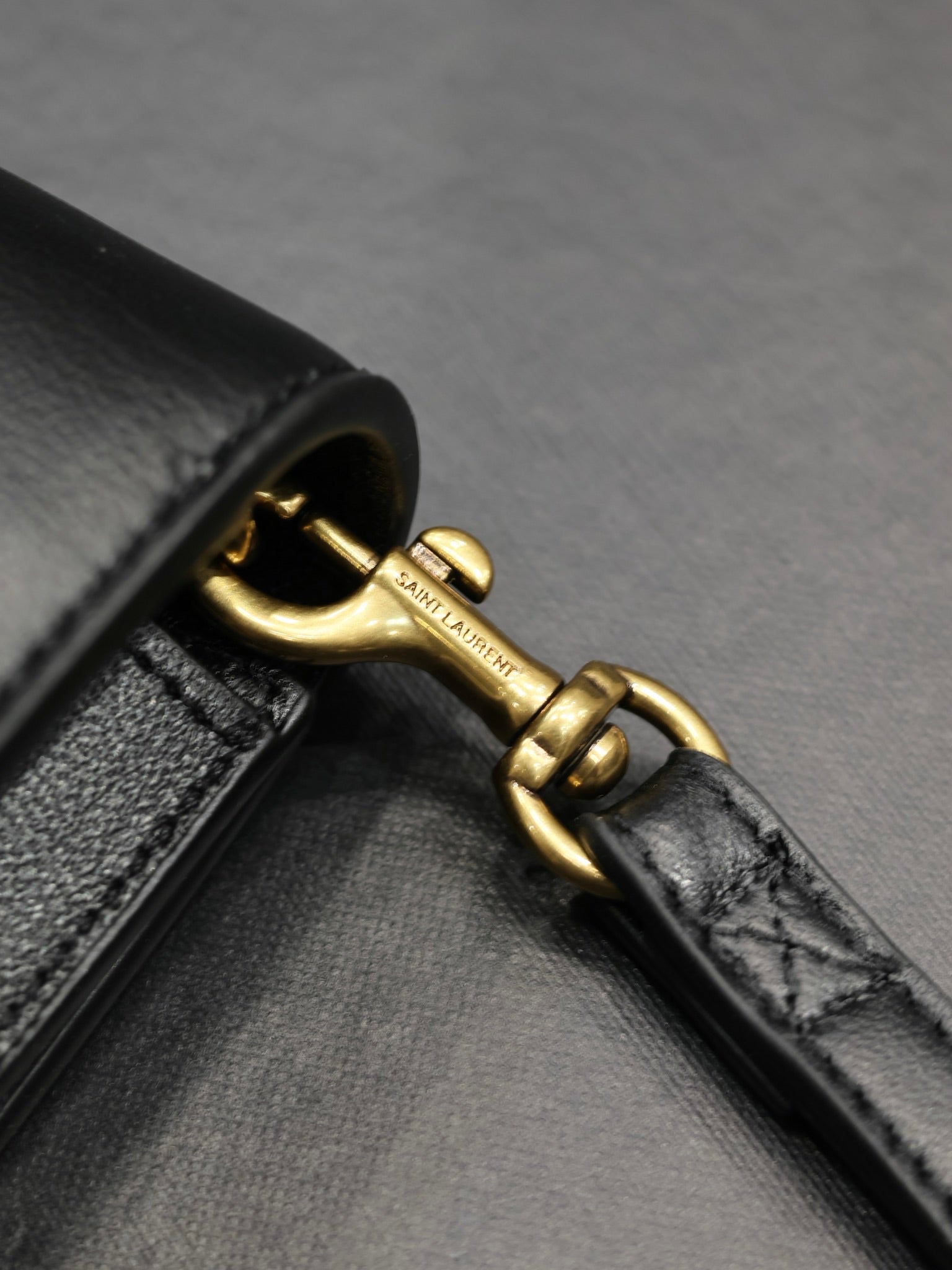 Saint Laurent YSL Black Leather Envelope Clutch Bag with Gold-Tone Logo
