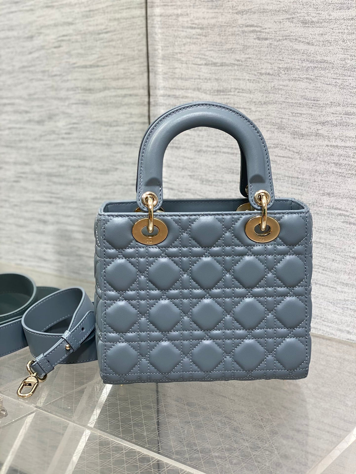 Small Lady My ABCDior Bag in Blue Cannage Lambskin