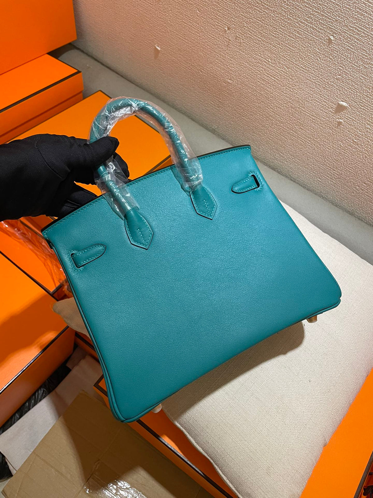 Luxury Teal Leather Top Handle Handbag with Silver Hardware - Classic Birkin Style Tote