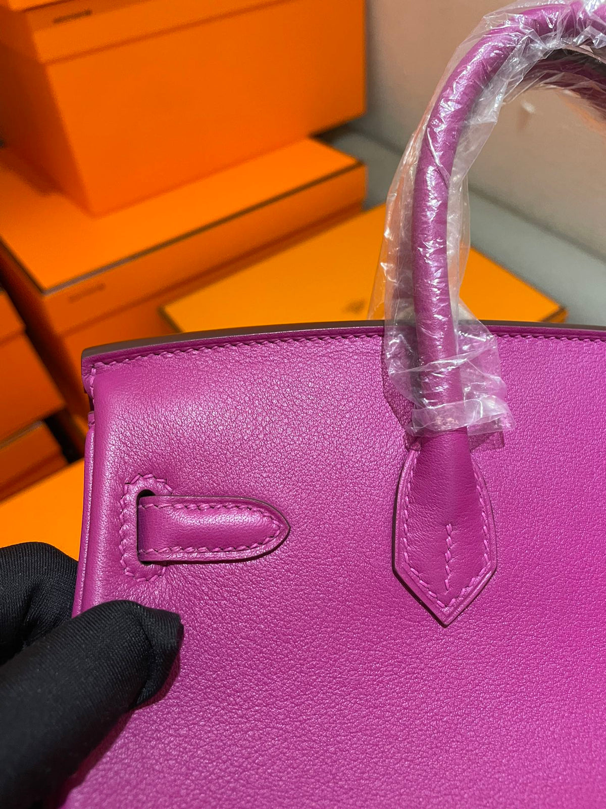 Elegant Purple Textured Leather Top Handle Handbag