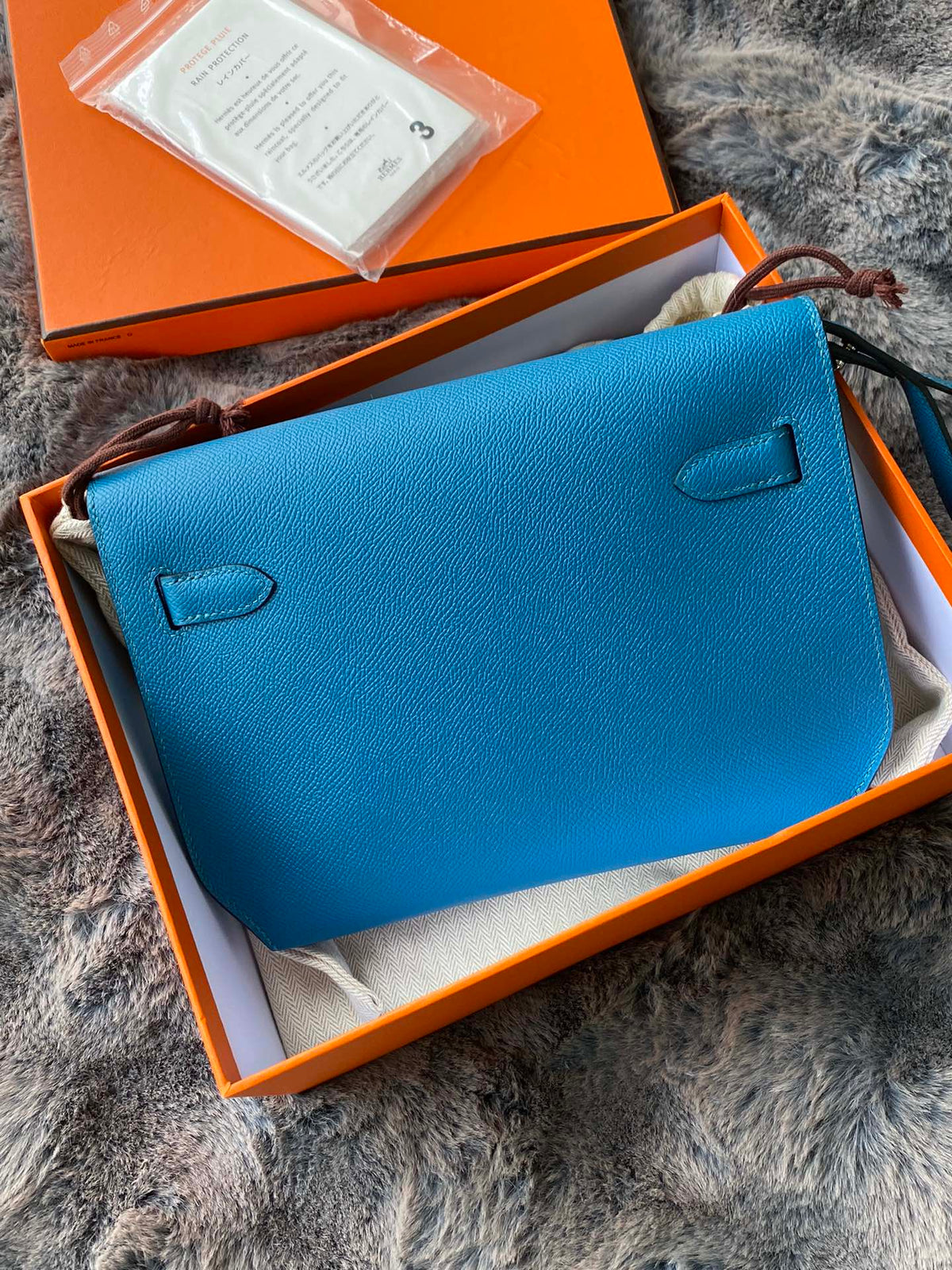 Hermès Kelly Depeche Pouch Blue Leather Clutch with Gold Hardware