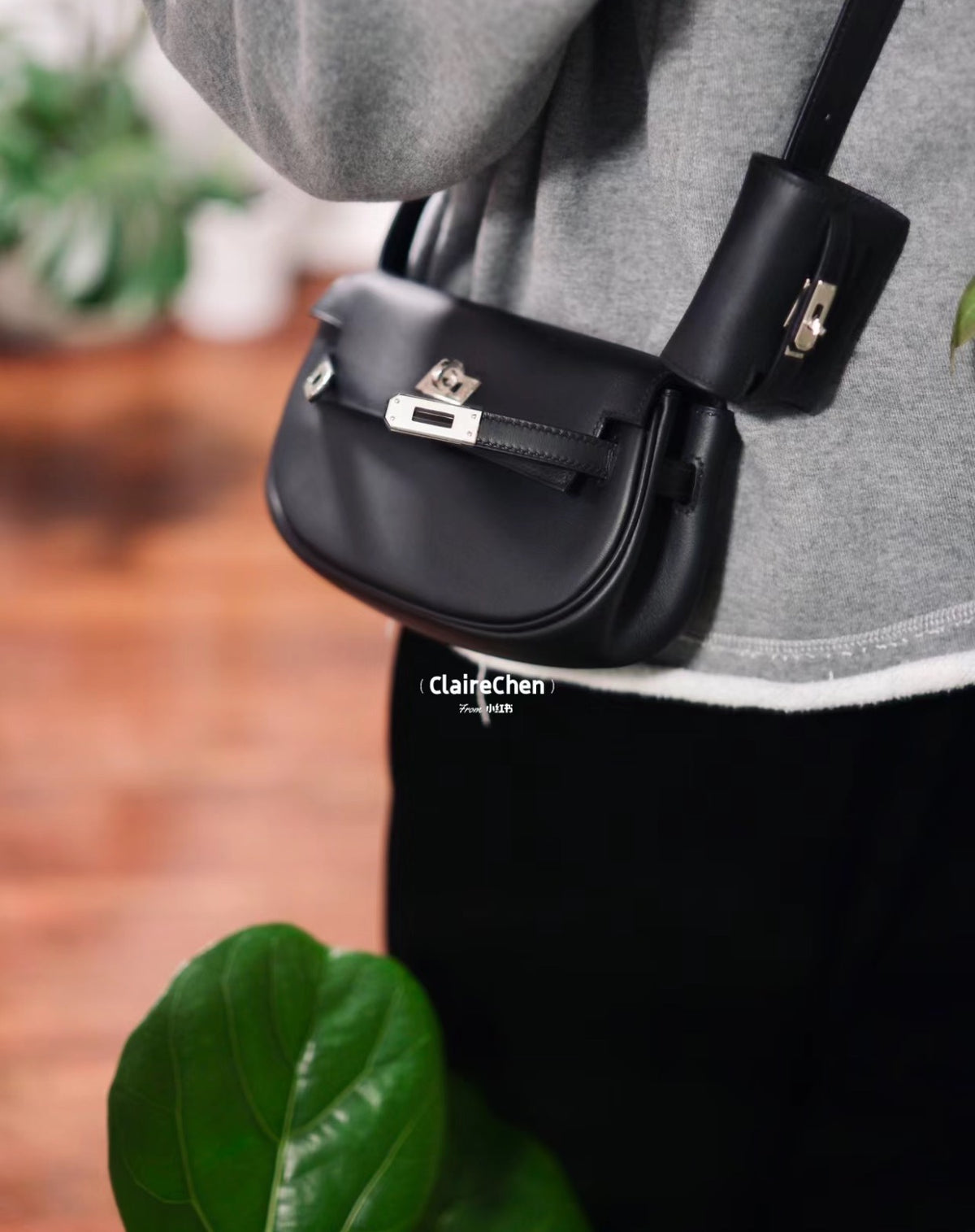 Kelly Moore Women's Black Leather Crossbody Bag with Detachable Mini Pouch