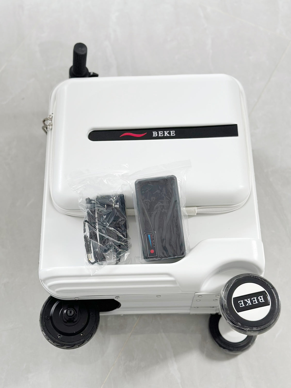 White Ride-On Suitcase for Kids Rolling Carry-On Travel Luggage