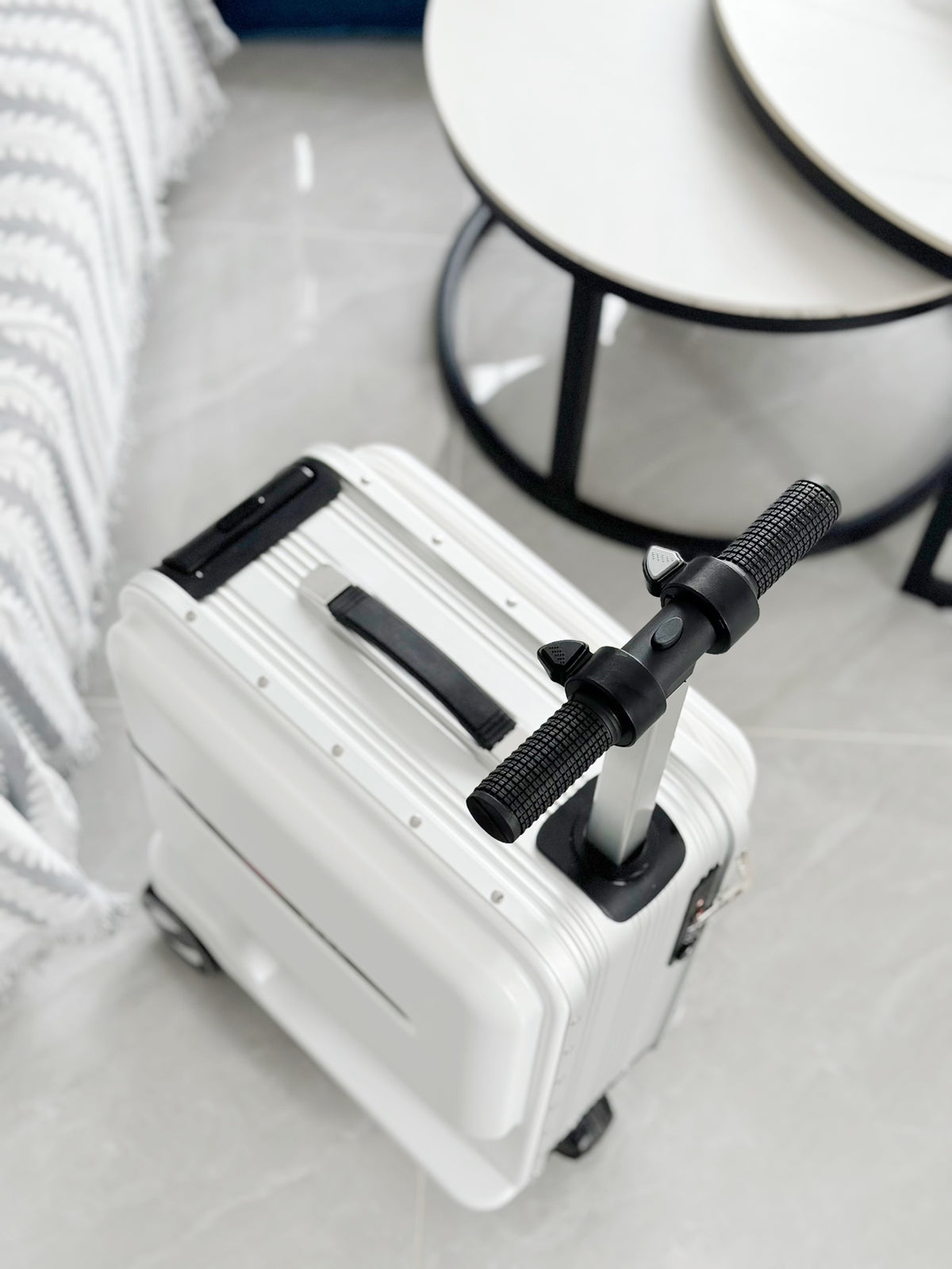 White Hardshell Kids Ride-On Scooter Suitcase for Travel