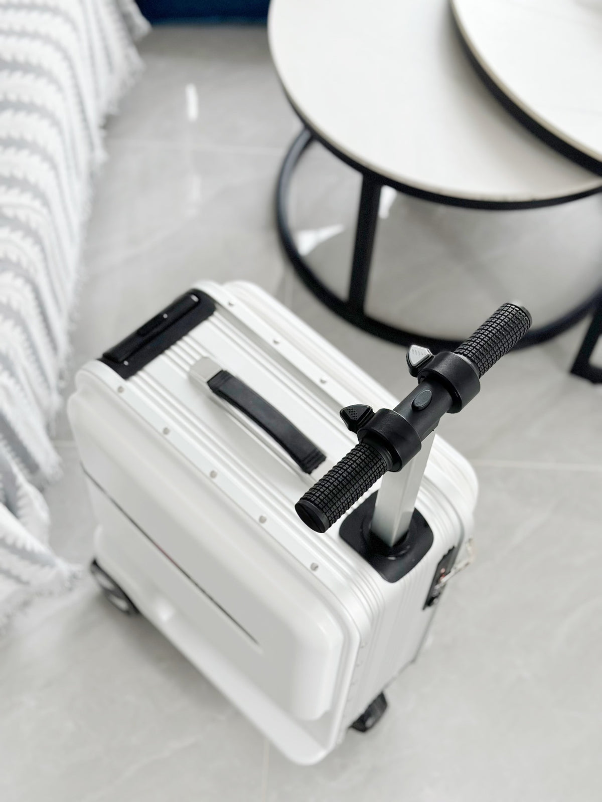 White Hardshell Kids Ride-On Scooter Suitcase for Travel