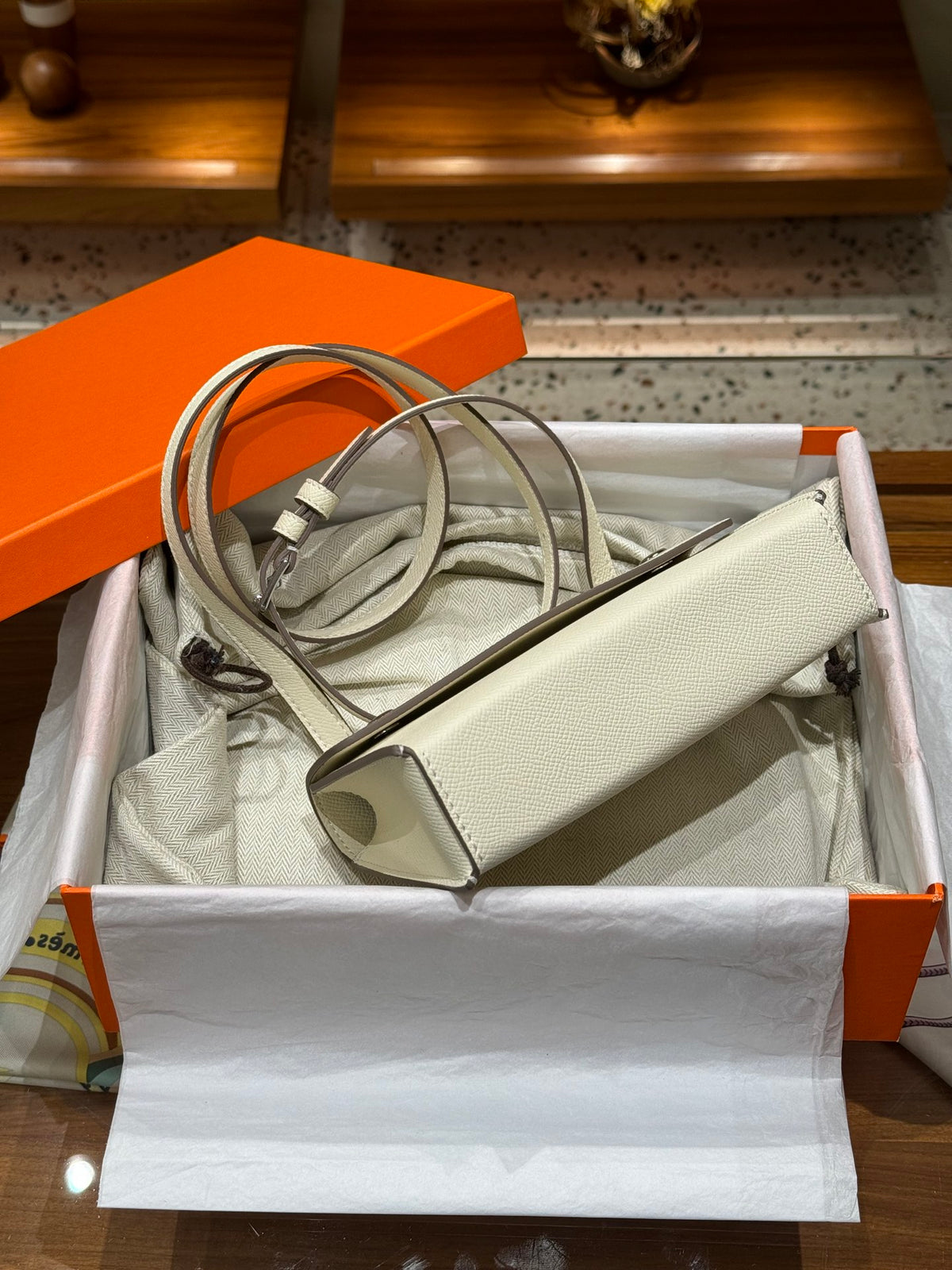 Epsom Cowhide Leather Snap Wallet Crossbody Bag - Cream White with Silver Buckle