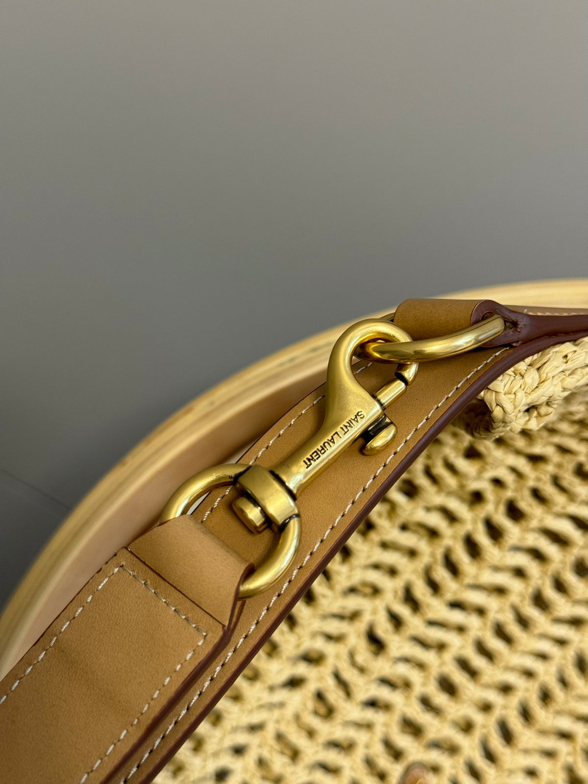Designer Inspired Woven Straw Crochet Shoulder Bag with Leather Strap - Beige